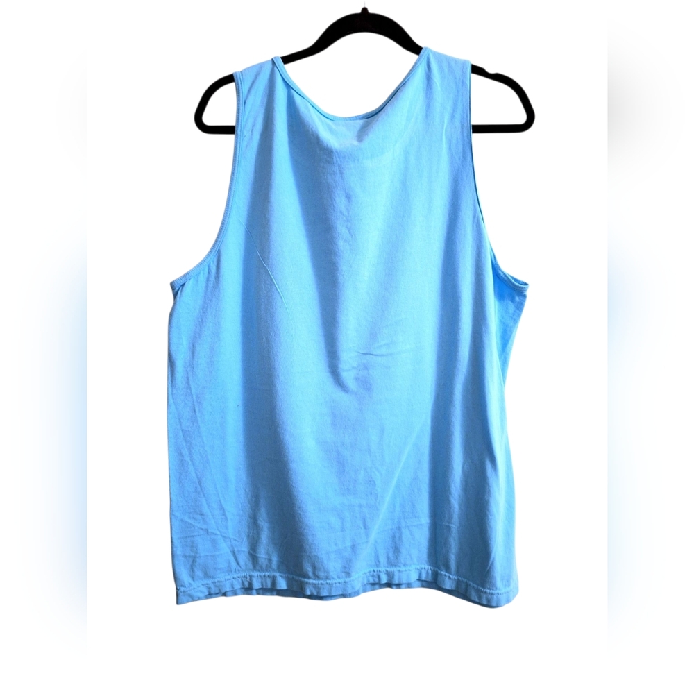 Women's Sky Blue Red, White, & Blue Smily Face America Graphic Tank Top~Large - Picture 4 of 4